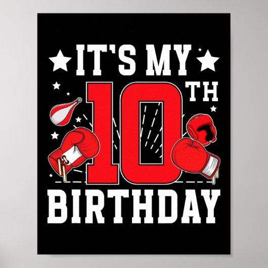 10e Boksen Verjaardagsfeest 10 Jaar Oude Boksersge Poster (Voorkant)