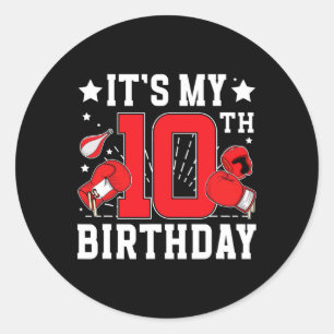 10e boksen verjaardagsfeestje 10 jaar oude boksers ronde sticker