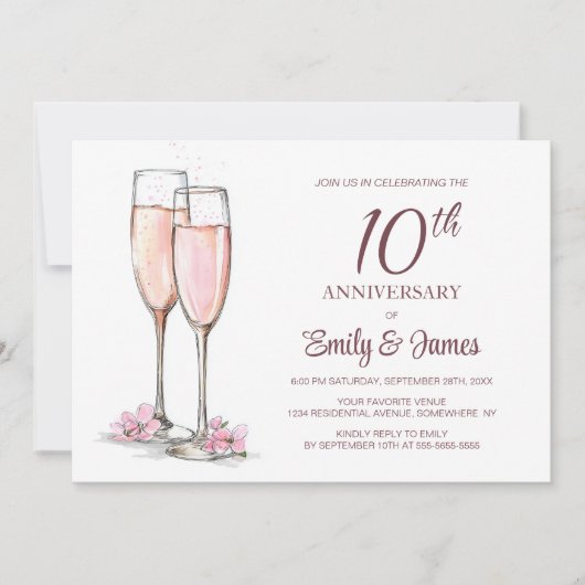 10e bruiloft Jubileum Champagne Kaart (Voorkant)