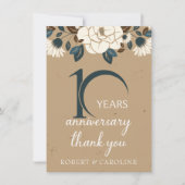 10e bruiloft Jubileum Dank u Floral Bedankkaart (Voorkant)