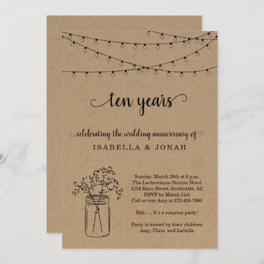 10e bruiloft Jubileum Feestuitnodiging Kaart (Voorkant / Achterkant)