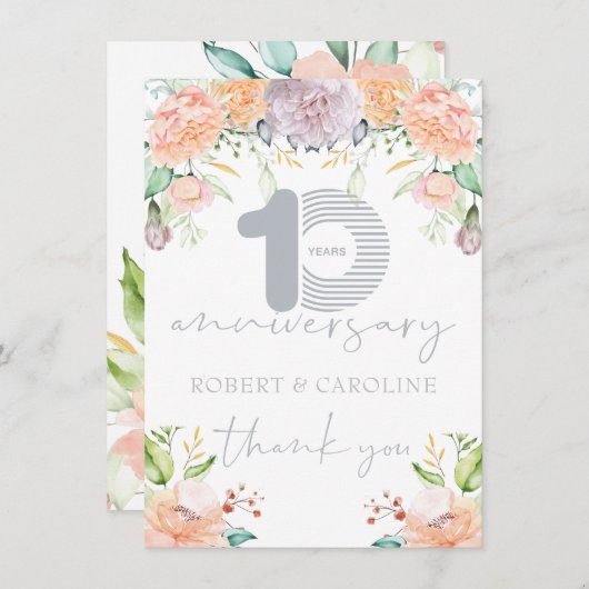 10e bruiloft Jubileum Floral Dank u Bedankkaart (Voorkant / Achterkant)