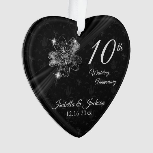 10e bruiloft Jubileum Floral Keepsake Design Ornament (voorkant)