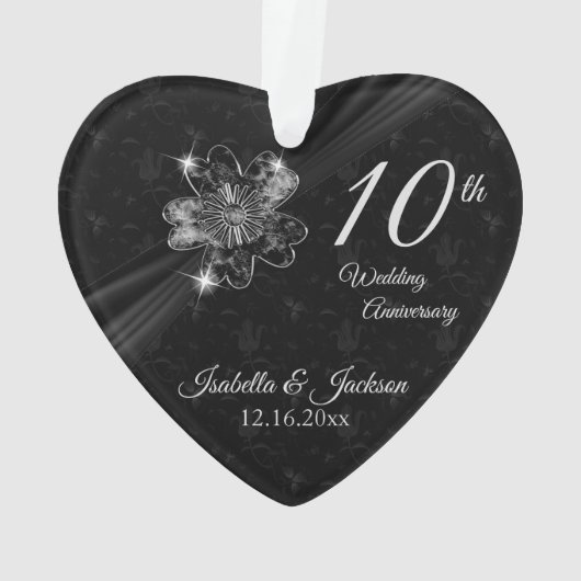 10e bruiloft Jubileum Floral Keepsake Design Ornament (achterkant)