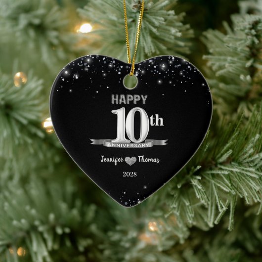 10e bruiloft Jubileum Glitter Silver Custom Keramisch Ornament (Boom)