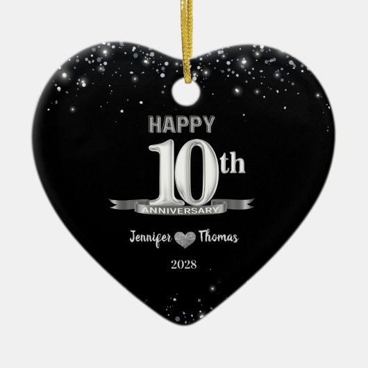 10e bruiloft Jubileum Glitter Silver Custom Keramisch Ornament (Voorkant)