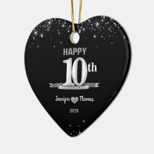 10e bruiloft Jubileum Glitter Silver Custom Keramisch Ornament (Links)