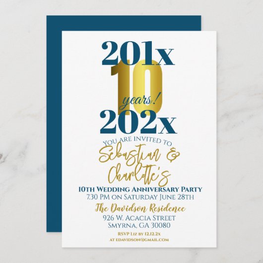 10e bruiloft Jubileum Modern Kaart (Voorkant / Achterkant)