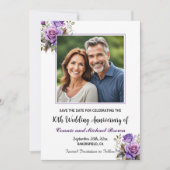 10e bruiloft Jubileum Paarse Rozen Foto Save The Date (Voorkant)