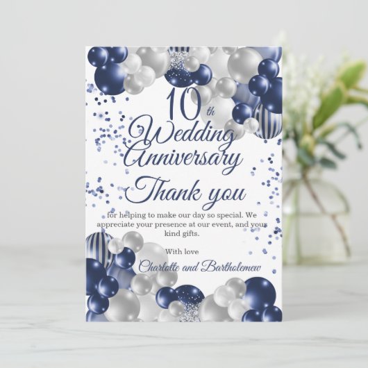 10e bruiloft Jubileum Partij Bedankkaart (Staand voorkant)
