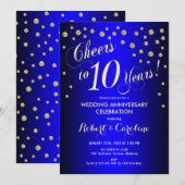 10e bruiloft Jubileum - Royal Blue & Gold Kaart (Voorkant / Achterkant)