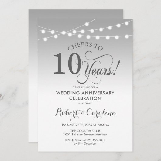 10e bruiloft Jubileum - Silver White Kaart (Voorkant / Achterkant)