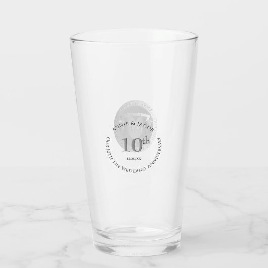 10e bruiloft Jubileum Tin Medallion Glas (Achterkant)