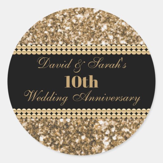 10e bruiloft Jubileum viering gouden glitter Ronde Sticker (Voorkant)