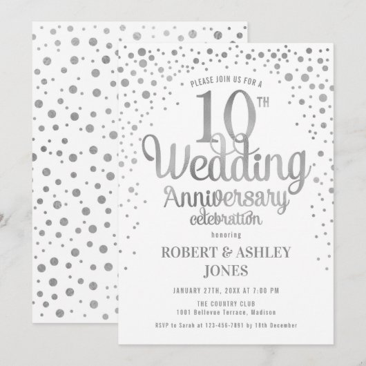 10e bruiloft Jubileum - Zilver & Wit Kaart (Voorkant / Achterkant)