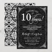 10e bruiloft Jubileum - Zwart Wit Damask Kaart (Voorkant / Achterkant)