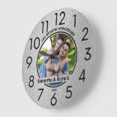 10e bruiloft Tin Jubileum Paar Naam Foto Grote Klok (Hoek)