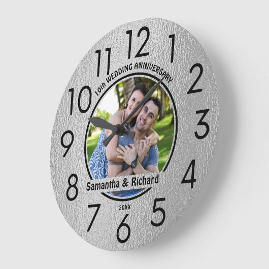 10e bruiloft Tin Jubileum Paar Naam Foto Grote Klok (Hoek)