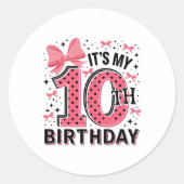 10e Coquette Verjaardag Meisje 10 Jaar Oud Meisje  Ronde Sticker (Voorkant)