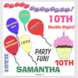 10e cupcake verjaardag meisje ballonnen vinyl sticker