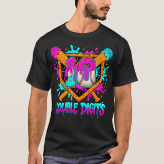 10e dubbele cijfers verjaardag honkbal drip 10 jaa t-shirt