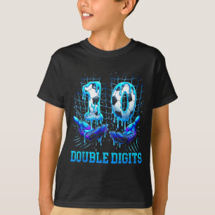 10e dubbele cijfers verjaardag jongen voetbal ijs t-shirt