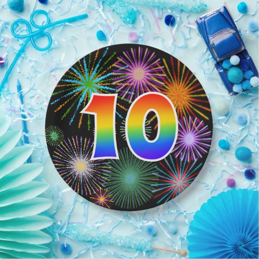 10e evenement - Fun, kleurrijk, Vet, regenboog 10 Papieren Bordje (Feest)