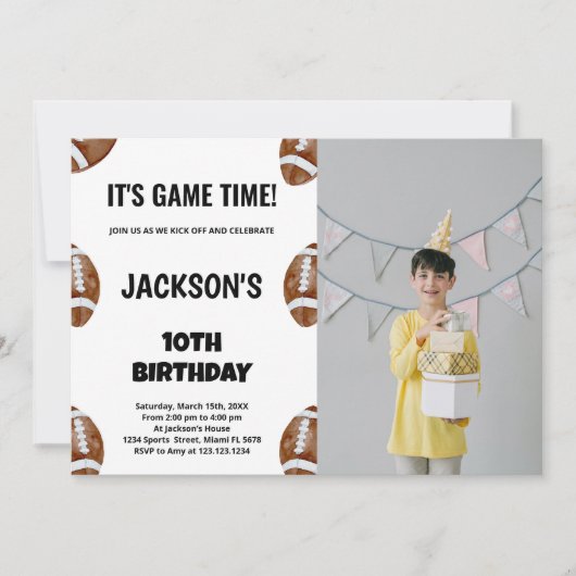 10e Football Birthday Uitnodigingen met foto (Voorkant)