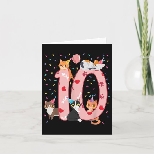 10e geboorte-Girl Cute Cat Outfit 10 jaar oud Bd Kaart (Voorkant)