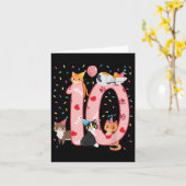 10e geboorte-Girl Cute Cat Outfit 10 jaar oud Bd Kaart (Gele Bloem)