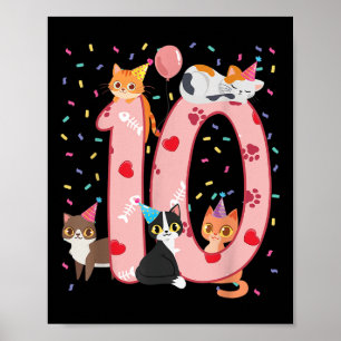 10e geboorte-Girl Cute Cat Outfit 10 jaar oud Bd Poster