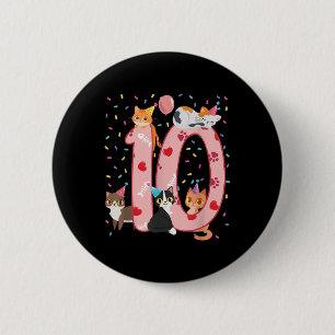 10e geboorte-Girl Cute Cat Outfit 10 jaar oud Bd Ronde Button 5,7 Cm