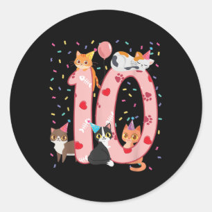 10e geboorte-Girl Cute Cat Outfit 10 jaar oud Bd Ronde Sticker