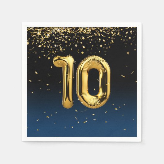 10e gouden ballonnen en Confetti Napkins Servet (Voorkant)