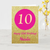 10e Happy Birthday Hot Pink en Gold Glitter Kaart (Gele Bloem)