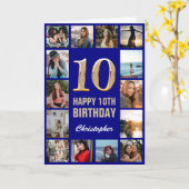 10e Happy Birthday Navy Blue & Gold Photo Collage Kaart (Gele Bloem)