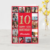 10e Happy Birthday Red en Gold Photo Collage Kaart (Gele Bloem)