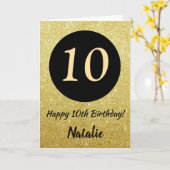 10e Happy Birthday Zwart en Goud Glitter Kaart (Gele Bloem)