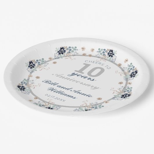 10e huwelijksfeest op Jubileum Papieren Bordje (Gekanteld)