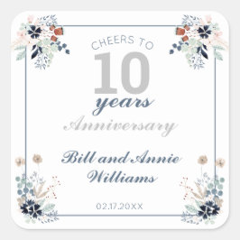 10e huwelijksfeest op Jubileum Vierkante Sticker