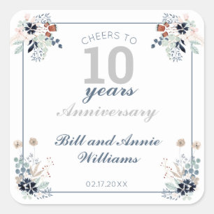 10e huwelijksfeest op Jubileum Vierkante Sticker
