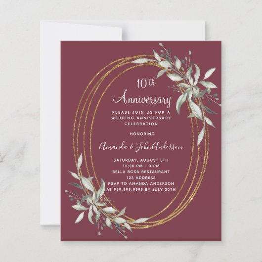 10e huwelijksjubileum bordeaux uitnodiging (Voorkant)