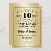 10e huwelijksjubileumfeest - Goud Zwart Kaart (Voorkant / Achterkant)