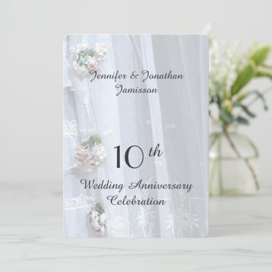 10e huwelijksjubileumfeest, Kanten bruidsjurk Kaart (Staand voorkant)