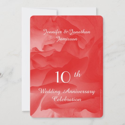 10e huwelijksjubileumfeest, koraalroze roos kaart (Voorkant)