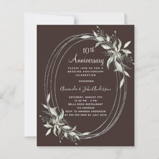 10e huwelijksverjaardag bruine groene uitnodiging (Voorkant)
