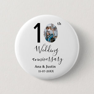 10e huwelijksverjaardag naam foto vet letter st ronde button 5,7 cm