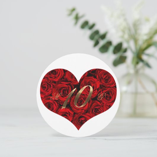 10e huwelijksverjaardag Rode Rozen Hart Elegant Kaart (Staand voorkant)