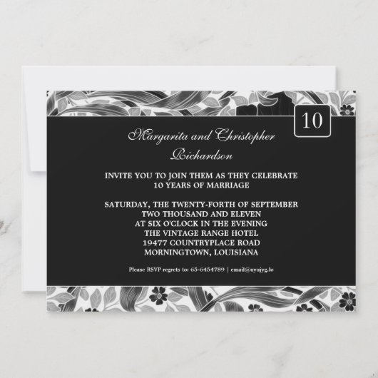 10e huwelijksverjaardag uitnodigingen Damask (Achterkant)