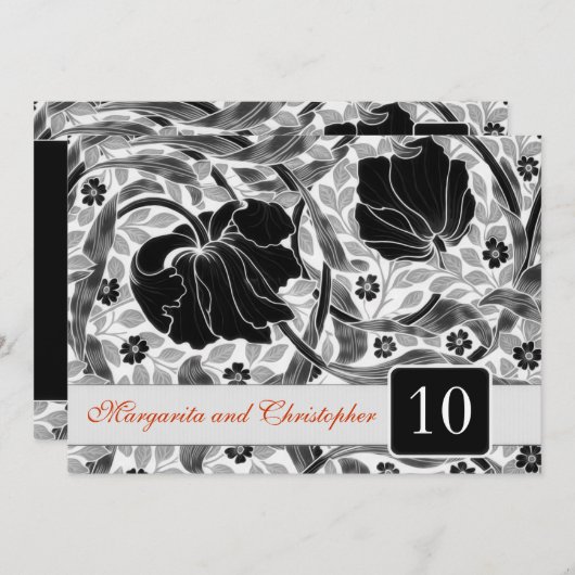 10e huwelijksverjaardag uitnodigingen Damask (Voorkant / Achterkant)